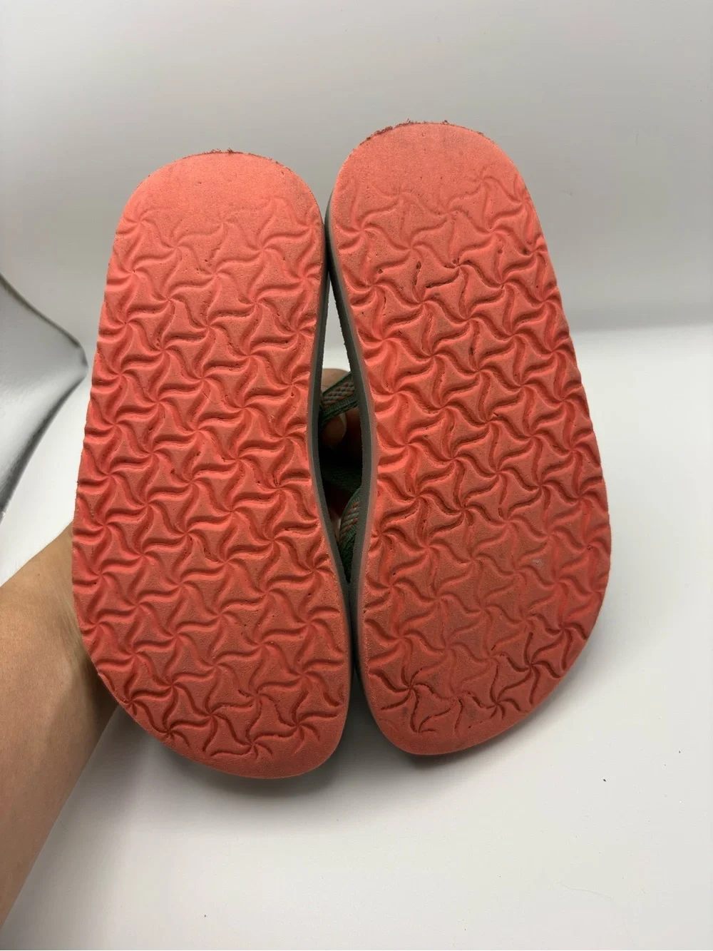 Teva Kids Olive Green and Coral Cross-Strap Sandals